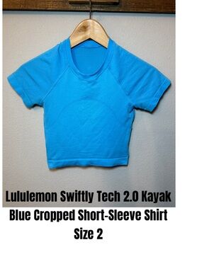 lululemon athletica Swiftly Tech 2.0 Kayak Blue Cropped Short-Sleeve Top Size 2